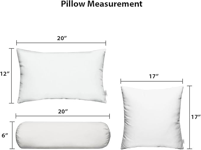 RSH DECOR Set of 6 Outdoor Pillow, Outdoor Pillows for Patio, Pillows w/Polyester Pillow Cases | Water Resistant Fabric | 17" Square, 20x12 Lumbar, 20x6 Neck Roll - Bright Colorful Garden Red Stripe