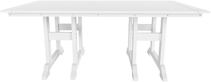 Costaelm Rectangle Outdoor Dining Tables, 71'' Patio Table with Umbrella Hole for 6 Person, Balcony Outdoor Buffet Table, Porch Tables for Outside Lawn Porch Bistro Furniture, White