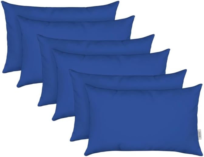 RSH DECOR: 6-Pack Pillow Set | 20" x 12" Lumbar Support Pillows | All-Weather Spun Fabric | Water and Fade-Resistant Outdoor Accent Pillows | Veranda Blue