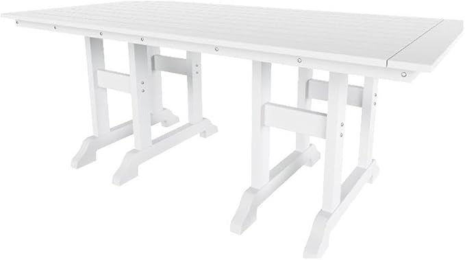 Costaelm Rectangle Outdoor Dining Tables, 71'' Patio Table with Umbrella Hole for 6 Person, Balcony Outdoor Buffet Table, Porch Tables for Outside Lawn Porch Bistro Furniture, White