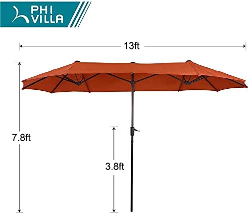 PHI VILLA Outdoor Patio Dining Set with Umbrella, Outside Table and Folding Chair Set for 4 and 1 Large Patio Table Umbrella(Orange Red)