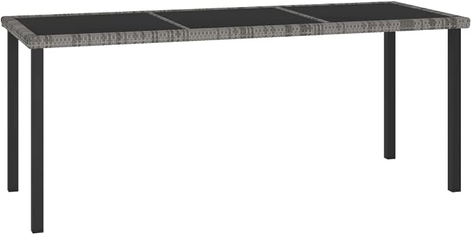 vidaXL Patio Dining Table, Patio Table with Glass Top, Garden Table, Garden Furniture for Front Porch Deck Lawn Backyard, Modern, PE Rattan Gray
