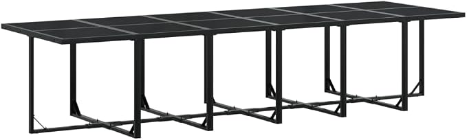 17 Piece Patio Dining Set with Cushions Black Textilene Outdoor Furniture for 8 People Garden Table and 16 Folding Chairs Tempered Glass Top UV Resistant