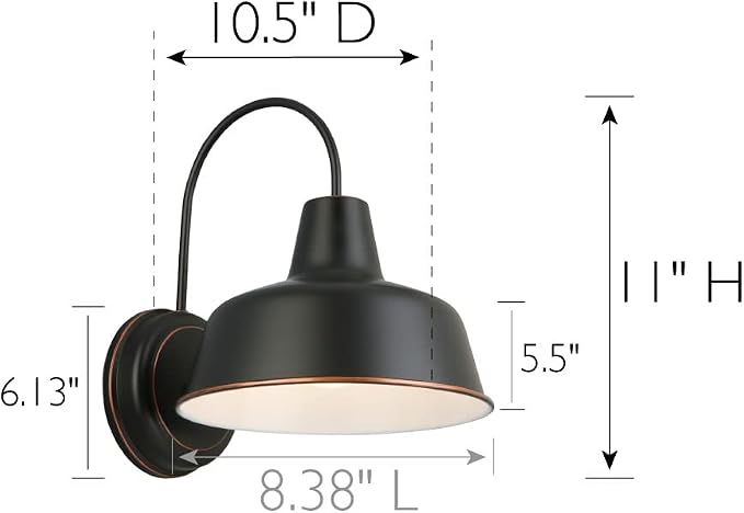 Design House Mason Farmhouse Gooseneck Barn Light, Outdoor Exterior Porch or Patio Wall Light Fixture, Oil Rubbed Bronze, 8 Inch Diameter, 1-Pack, 519504 | Wall Mount, Modern Farmhouse, Steel, Lighting, 519504