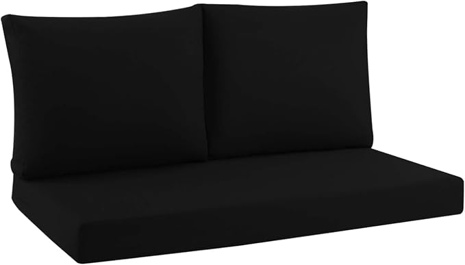 Outdoor Loveseat Cushions for Patio Furniture, Waterproof Cushion | Couch Hampton Bay Deep Seat Cushion Replacement Set 46" x 26", Patio Love Seat Sofa Cushions for Porch Garden Chair, Black