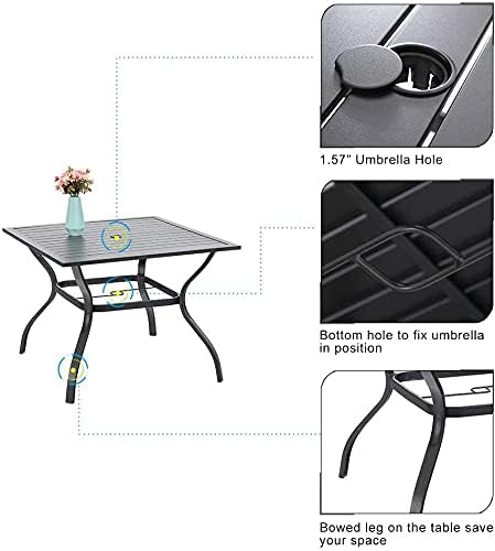 PHI VILLA Outdoor Patio Dining Set with Umbrella, Outside Table and Folding Chair Set for 4 and 1 Large Patio Table Umbrella(Orange Red)