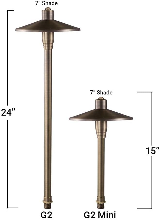 G2 12V Brass Path Light (24"" Tall) & 3W 2700K G4 LED Bulb | Low Voltage, 300 Lumens of Warm White Light, Illuminates 12-Foot Diameter Area, Ideal for Walkway Garden Patio or Driveway