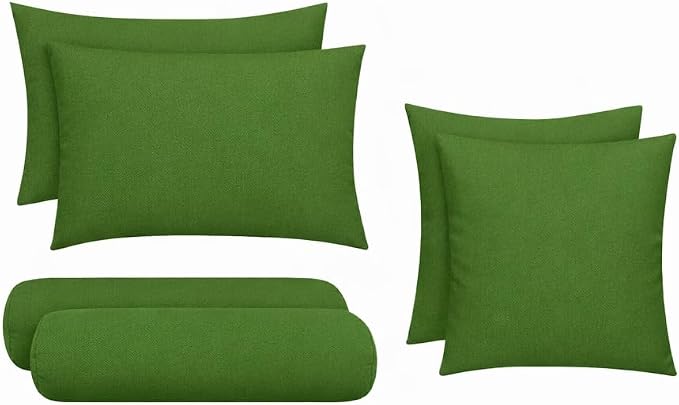 RSH DECOR: 6-Pack Pillow Set | Outdura Performance Fabric |Water & Fade-Resistant| 17" Square, 20"x12" Lumbar, 20"x6" Neck Roll | Outdoor Throw Pillows | Made in USA (Clover Green)