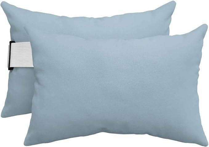 DecorLovee Sky Blue Outdoor Recliner Pillows for Head, Modern Pure Blue Waterproof Chair Pillow with Elastic Stripe, Farmhouse Chaise Lounge Headrest Pillow for Patio/Beach/Pool 2Pack, 11"x16"