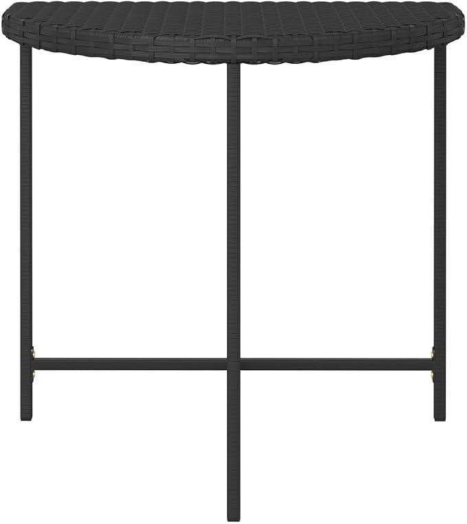 Wicker Half-Moon Patio Table, Half-Round Rattan Bistro Table, Black 31.5"x19.7"x29.5" Poly Rattan, -284
