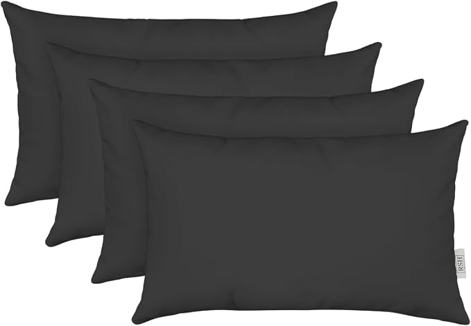 RSH DECOR Sunbrella 26" x 16" Lumbar Throw Pillows Set of 4 | Water and Fade-Resistant Performance Fabric | Outdoor Pillow Covers with Down-Alternative Inserts | Made in USA (Canvas Black)