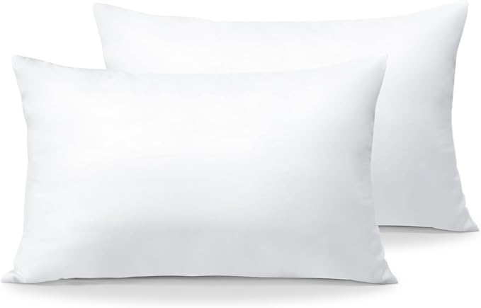 OTOSTAR Outdoor Throw Pillow Inserts - Pack of 2 Water Resistant Cushion Inner Pads for Patio Garden Coffee House Decorative Waterproof Pillow Inserts 12x20 Inch -White
