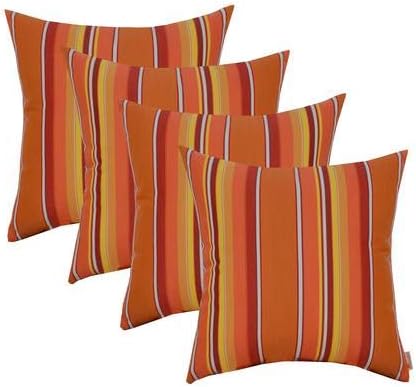 RSH DECOR: Sunbrella Square Throw Pillows Set of 4 | 24" x 24" | Water and Fade-Resistant Performance Fabric | Outdoor Pillow Covers with Down-Alternative Inserts | Dolce Mango