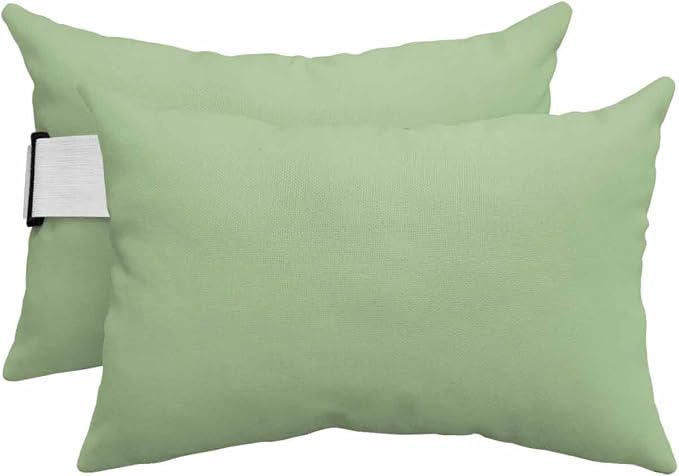 Chaise Lounge Chair Pillow with Strap & Insert Sage Green Outdoor Recliner Head Pillow Pack of 2 Solid Green Color Waterproof Headrest Patio Lumbar Pillow for Beach Pool Office Chair 12x20 Inch