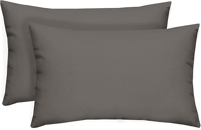 RSH DECOR: Lumbar Throw Pillows Set of 2 | 20” x 12" | All-Weather Spun Fabric | Water and Fade-Resistant | Outdoor Support Pillows for Patio Furniture | Charcoal Graphite Grey (Gray)