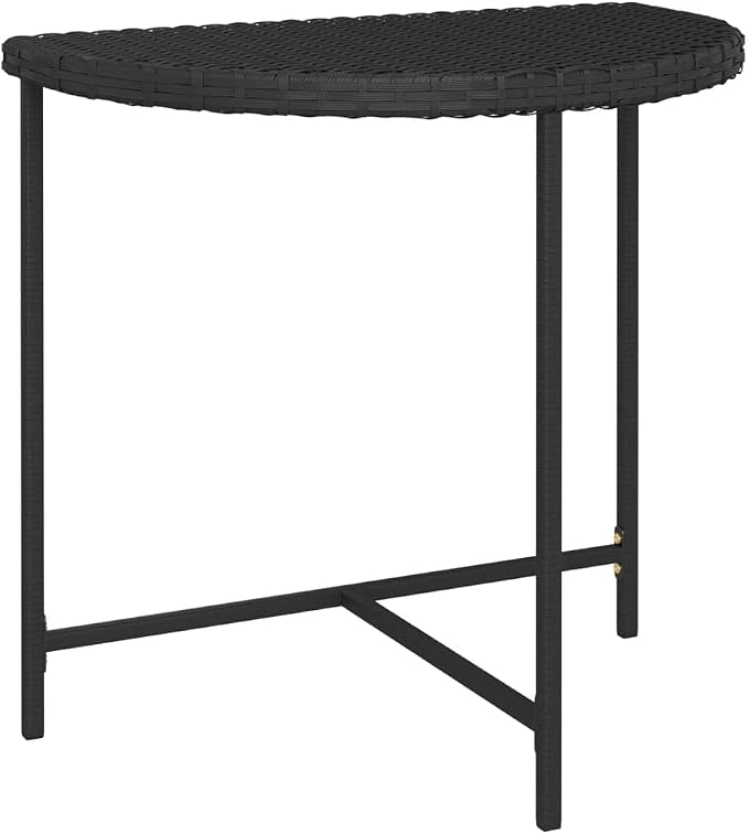 Wicker Half-Moon Patio Table, Half-Round Rattan Bistro Table, Black 31.5"x19.7"x29.5" Poly Rattan, -284