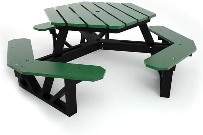 Frog Furnishings Hex Table Bench, Portable Outdoor Table, for All Weather, Backyard, Dining Party, Patio, Also for School, College, Park, Playground, Swimming Pool