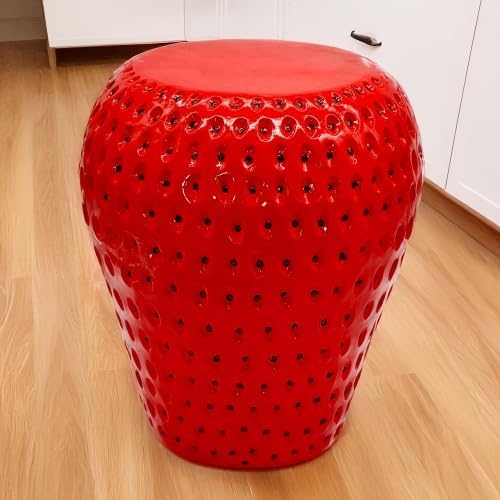 Strawberry Fruit Stool, 13.4" Oversized Resin Side Table, Indoor Outdoor Plant Stand, Waterproof Garden Decoration, Multi-Purpose Kids Seat & Patio Furniture (Strawberry Red)