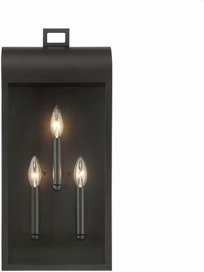 Eurofase Sawyer 3 Light Outdoor Wall Lantern with Satin Black Finish - Wet Rated ETL Certified Dimmable Sconce Light for Porch Patio Entryway