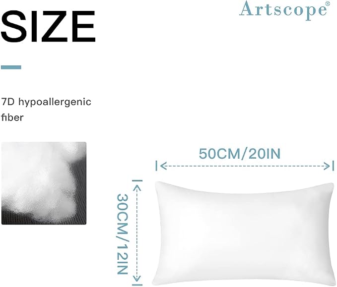 Artscope Outdoor Waterproof Throw Pillows Inserts Set of 2, Premium Fluffy Decorative Square Form Cushion Stuffer Inner Soft for Patio Furniture Garden Bench Tent Couch Balcony, 12x20 Inch