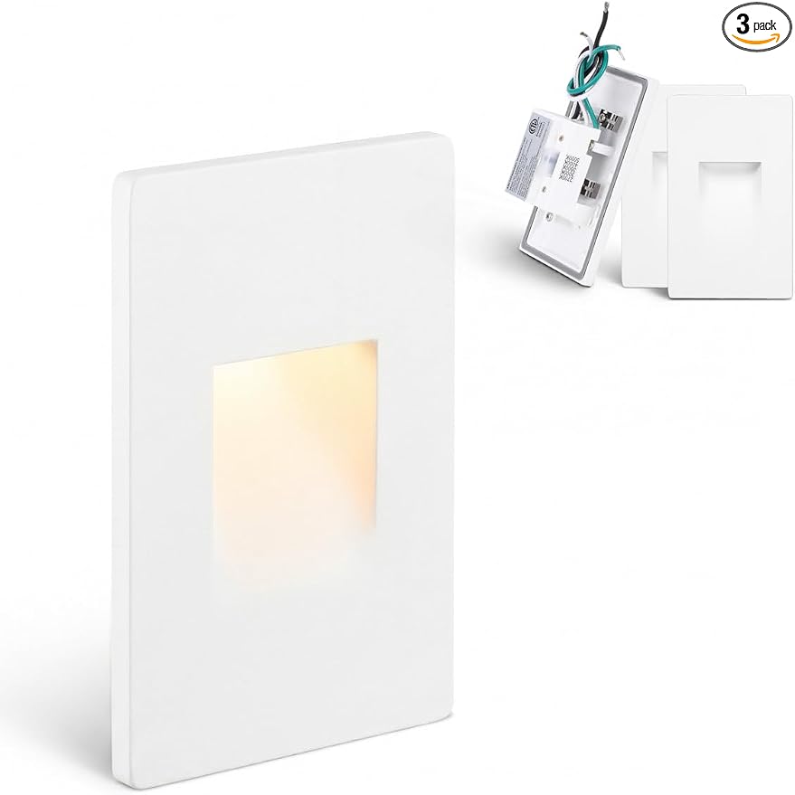 LEONLITE 3-Pack 5CCT 120V LED Step Lights, Vertical, White | 150LM, 5%-100% Dimmable, CRI90, ETL, Indoor Outdoor Stair Lights, Wet Location, 2700K/3000K/3500K/4000K/5000K, Aluminum
