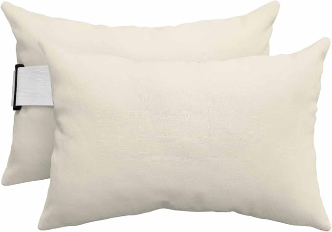 DecorLovee Cream Outdoor Recliner Pillows for Head, Modern Pure Cream Waterproof Chair Pillow with Elastic Stripe, Farmhouse Chaise Lounge Headrest Pillow for Patio/Beach/Pool 2Pack, 11"x16"