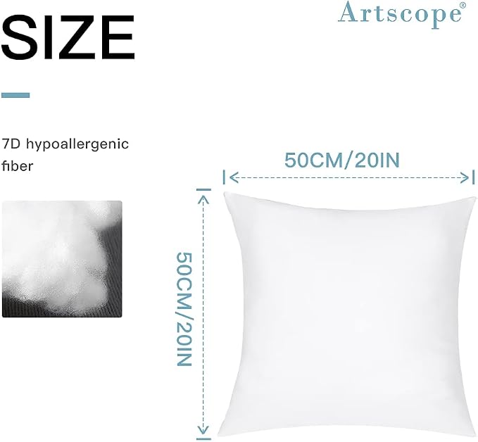 Artscope Outdoor Waterproof Throw Pillows Inserts Set of 2, Premium Fluffy Decorative Square Form Cushion Stuffer Inner Soft for Patio Furniture Garden Bench Tent Couch Balcony, 20x20 Inch