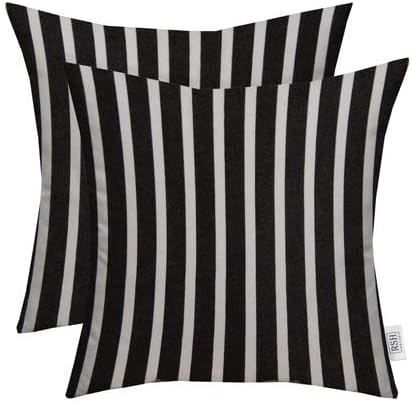 RSH DECOR Square Throw Pillows Set of 2, 17x17 Inch Decorative Pillows for Couch, Water-Resistant Patio Furniture Pillows, All-Weather Spun Fabric, Shore Classic Black - Made in USA