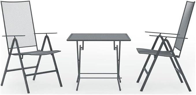 BOWERY HILL 3-Piece Steel Square Patio Dining Set, Anthracite Gray, Powder-Coated Finish, Weather Resistant, Foldable Space-Saving Design, Adjustable Backrest, Indoor/Outdoor Dining Room Furniture