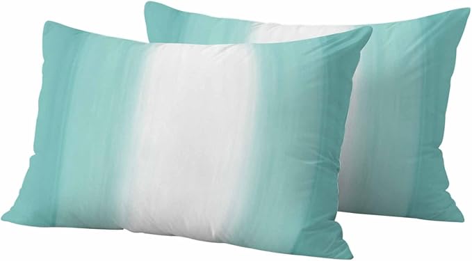 Teal Abstract Stripes Outdoor Pillow Covers 20"x12" Set of 2, Modern Teal White Gradient Waterproof Throw Pillow Covers for Patio Furniture, Decorative Cushion Covers for Porch