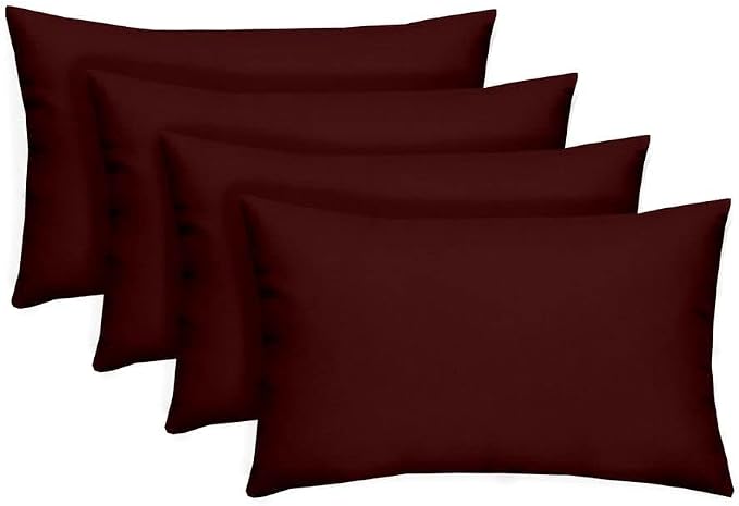 RSH DECOR Sunbrella 26" x 16" Lumbar Throw Pillows Set of 4 | Water and Fade-Resistant Performance Fabric | Outdoor Pillow Covers with Down-Alternative Inserts | Made in USA (Canvas Burgundy)