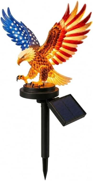 Solar Eagle Garden Light, Outdoor Patriotic Stake 250th Anniversary America Eagle Sculpture Waterproof Light for Fourth of July Memorial Day Yard Lawn Pathway Decor 1 Pack
