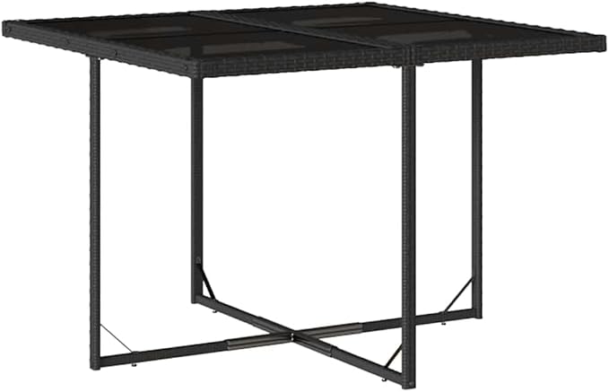 5 Piece Garden Dining Set Black with 4 High-Back Patio Chairs, Rectangular Table, Poly Rattan and Tempered Glass, Foldable and Stackable for Outdoor Patio Balcony