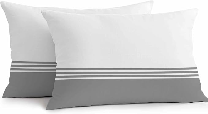 Lumbar Pillow Covers 20x12 Inch Set of 2, Grey White Striped Waterproof Outdoor Cushion Covers, Modern Abstract Art Aesthetics Decorative Pillowcases for Couch, Sofa, Bed, Garden, Patio
