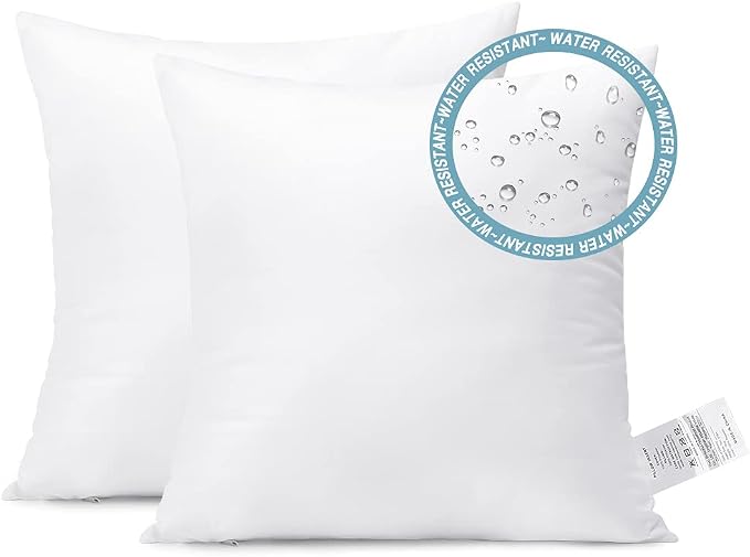 Artscope Outdoor Waterproof Throw Pillows Inserts Set of 2, Premium Fluffy Decorative Square Form Cushion Stuffer Inner Soft for Patio Furniture Garden Bench Tent Couch Balcony, 18x18 Inch
