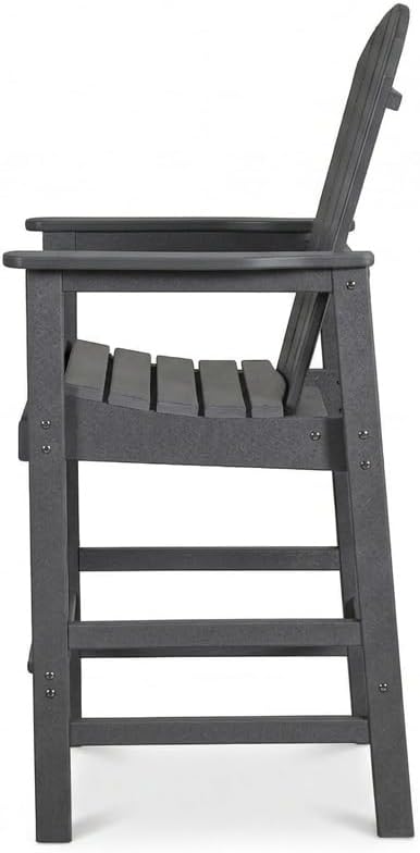 WILLIAMSPACE Patio Bar Chair Bar Stool, Outdoor All Weather HDPE Height Adirondack Chair with Armrests & Cup Holder, 1-Piece Counter Height Chair for Pool, Garden, Kitchen, ONLY 1 Chair (Grey)