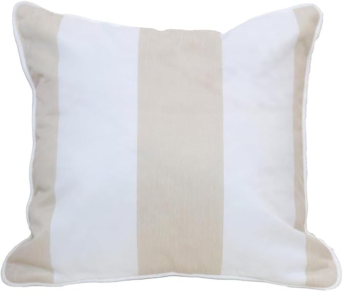 East Green 14 x 14 Square Outdoor Accent Pillow, Set of 2, Flax Tan Stripe