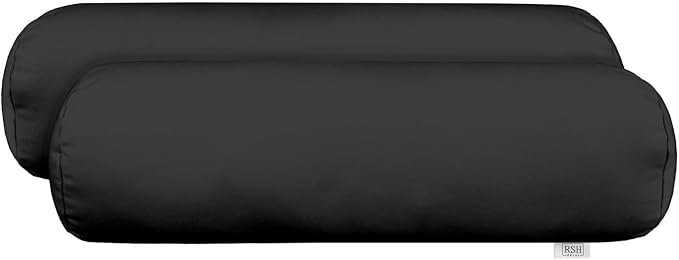 RSH Décor Neck Roll Bolster Pillows – Set of 2 | 20” x 6” | Outdoor Throw Pillows for Patio Furniture, Porch, Deck, or Poolside Chairs | Water & Fade-Resistant | Black