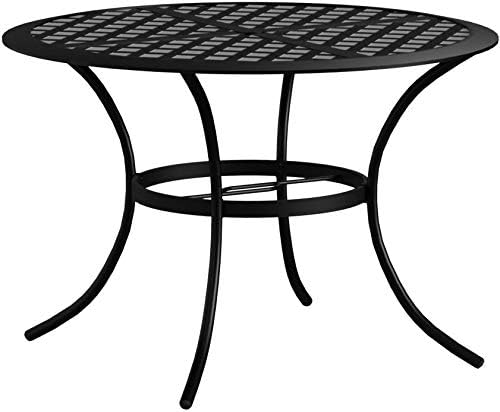 LOKATSE HOME 42.1'' Outdoor Patio Bistro Metal Wrought Iron Round Dining Table with Umbrella Hole - Black