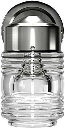 Design House 507806 Jelly Jar Classic 1-Light Indoor/Outdoor Wall Light with Clear Ribbed Glass for Entryway, Porch, Patio, Satin Nickel | Wall Mount, Traditional, Steel, Lighting, 507806