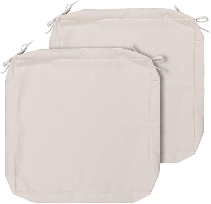 Magpie Fabrics Indoor Outdoor Cushion Cover Replacement 2 Pack, NO Insert! Water Repellent Slipcover with Ties Decor for Patio Garden Chair Sofa Bench Wicker(Recycled Cream White, 24x22x4 Inch)