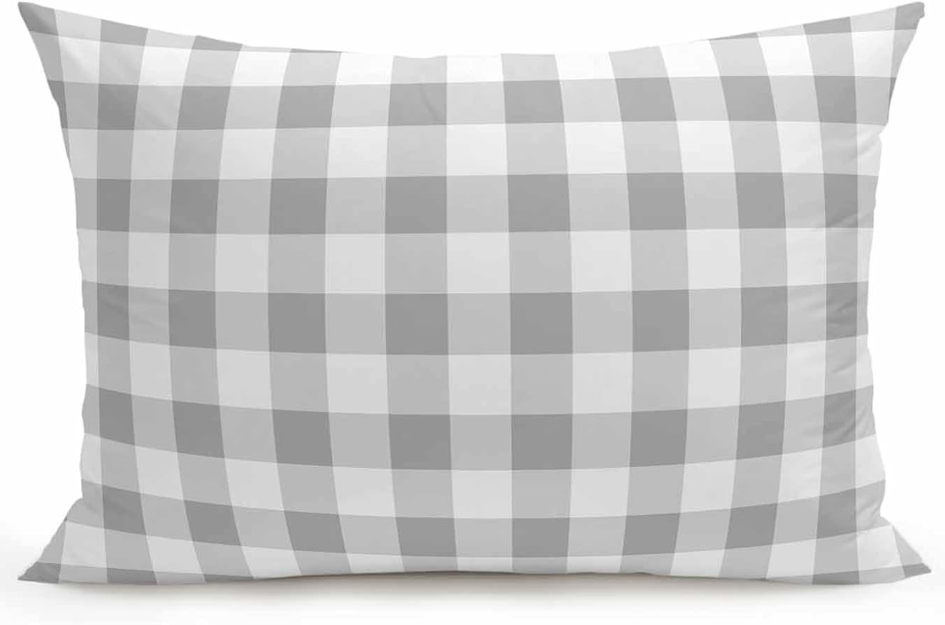 Waterproof Outdoor Pillow 1 Pack Grey Buffalo Plaid Decorative Throw Pillows Cover & Insert 20x12 Inch Lumbar Pillowcase Check Lines Pillows for Couch Sofa Bed Patio Furniture Indoor Outdoor