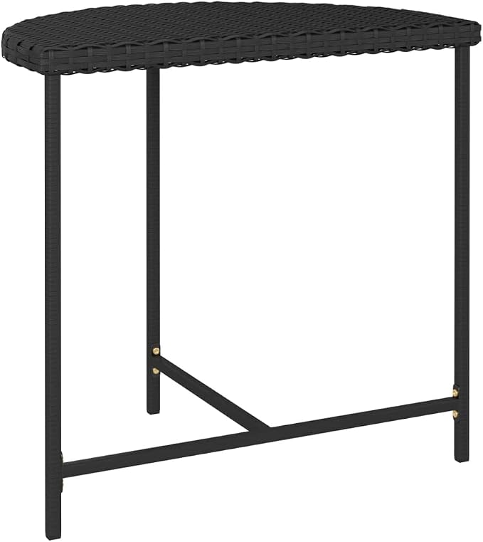 Wicker Half-Moon Patio Table, Half-Round Rattan Bistro Table, Black 31.5"x19.7"x29.5" Poly Rattan, -284