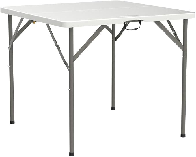 VINGLI 34" Fold in Half Square Table, Bi-Folding Commercial Portable Plastic Dining Table for Kitchen Outdoor Party Wedding Event, White
