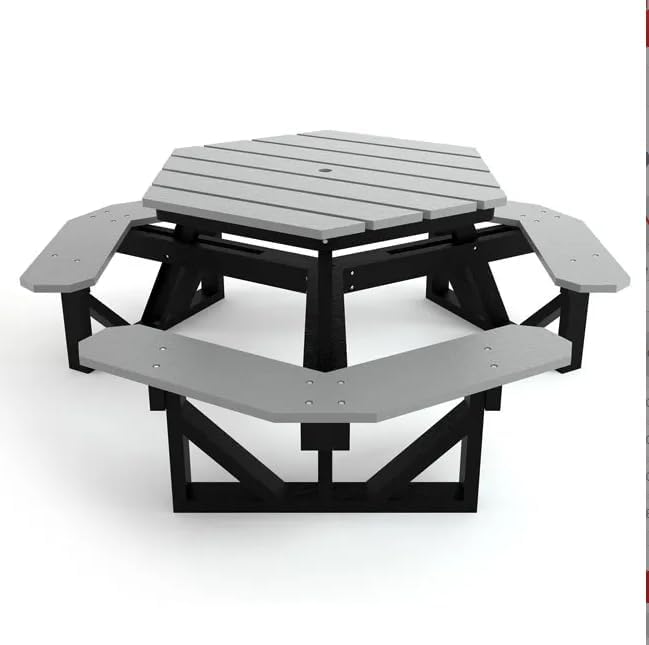 Frog Furnishings Hex Table Bench, Portable Outdoor Table, for All Weather, Backyard, Dining Party, Patio, Also for School, College, Park, Playground, Swimming Pool