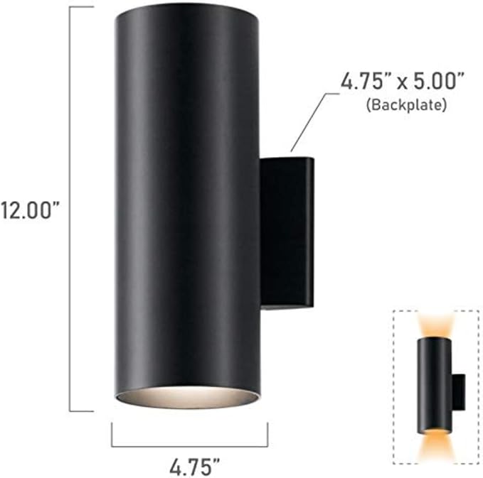 Kichler Cylinders 12" Outdoor Wall Sconce in Black, 2-Light Exterior Wall Light, Cylinder Fixture, (12" H x 5" W) , 9244BK