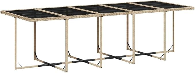 11 Piece Patio Dining Set with Cushions Beige Poly Rattan, Outdoor Rattan Dining Table for 10, Foldable Space-Saving Chairs with Removable Cushion Covers, UV-Proof Garden Furniture for Backyard Lawn