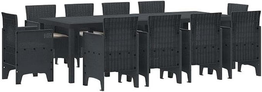 Afuera Living 11 Piece Poly Rattan Patio Dining Set, Anthracite Finish, UV-Resistant with Foam Cushions, Rectangular Table, Modern Outdoor Garden Furniture for Terrace or Backyard Dining, Seats 10