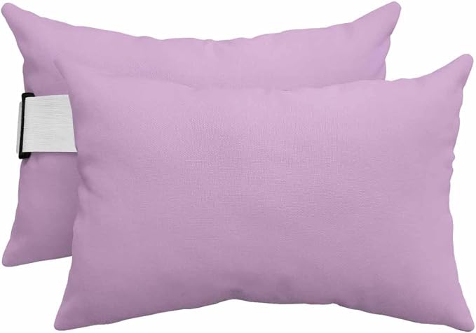 Chaise Lounge Chair Pillow with Strap & Insert Lavender Outdoor Recliner Head Pillow Pack of 2 Solid Purple Color Waterproof Headrest Patio Lumbar Pillow for Beach Pool Office Chair 11x16 Inch