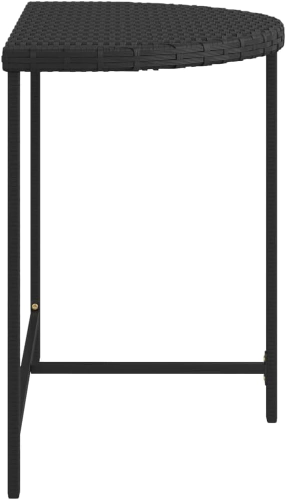 Wicker Half-Moon Patio Table, Half-Round Rattan Bistro Table, Black 31.5"x19.7"x29.5" Poly Rattan, -284